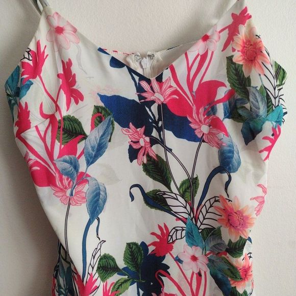 Parker NY Tropical Print Ruffle Slip Dress XS Bright Floral Sundress - Picture 3 of 9